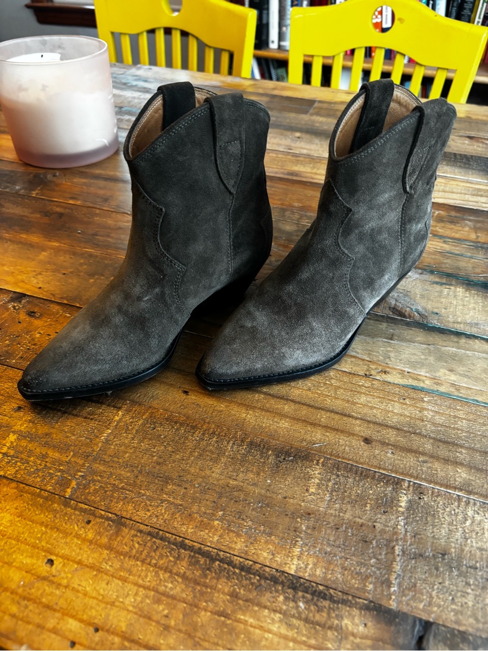 NWOT Isabel Marant Dewina Suede Western Ankle Boots Olive EU 35 US 5-5.5